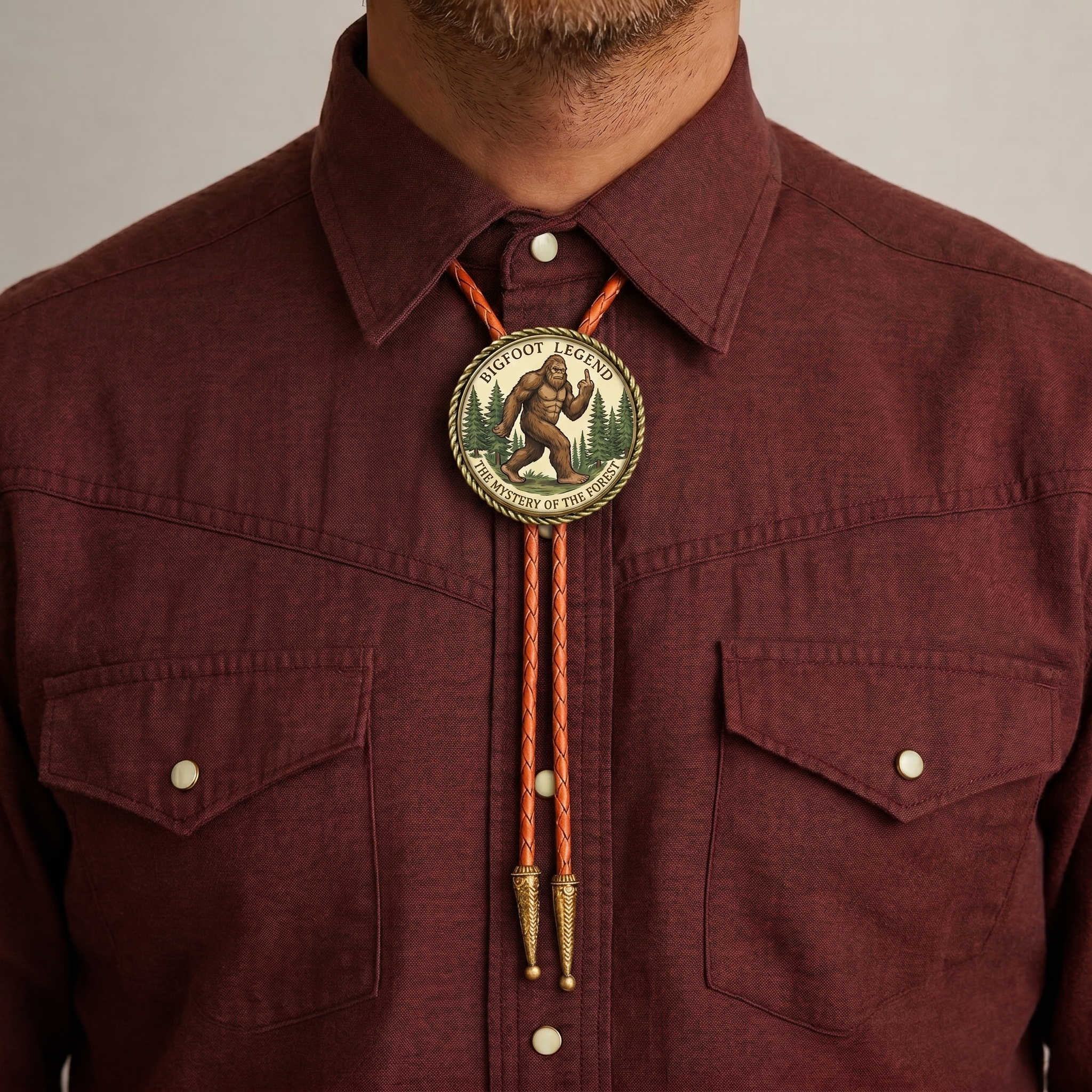 🦍 Bigfoot Legend Bolo Tie – Western Leather Necktie