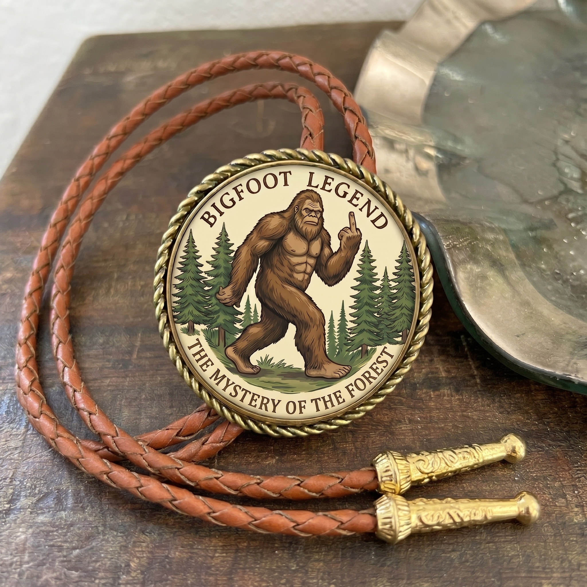 🦍 Bigfoot Legend Bolo Tie – Western Leather Necktie