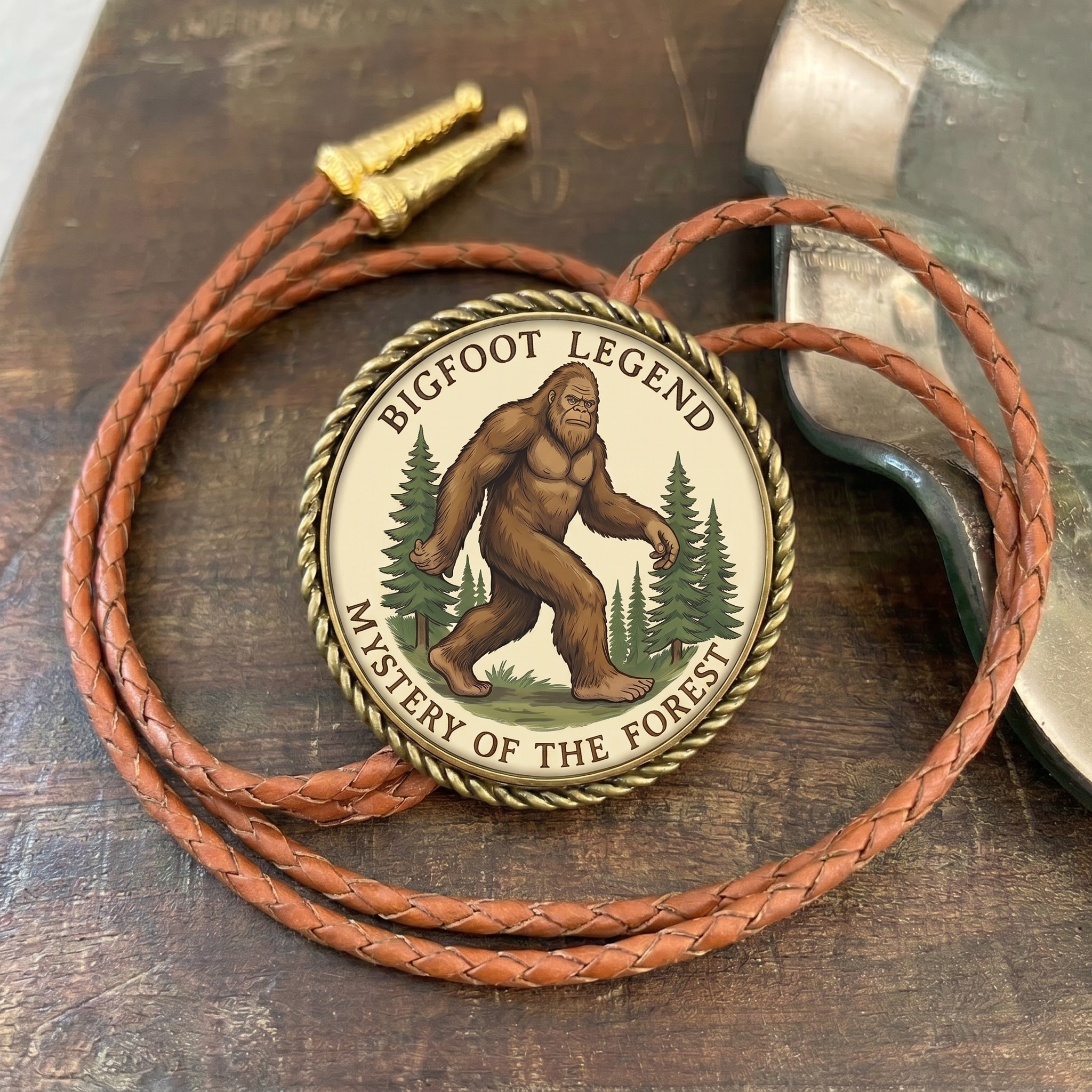 🦍 Bigfoot Legend Bolo Tie – Western Leather Necktie