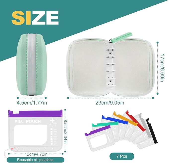 💊 A7 Waterproof Pill Organizer – 7 Large Zippered Pouches for A7 Binder