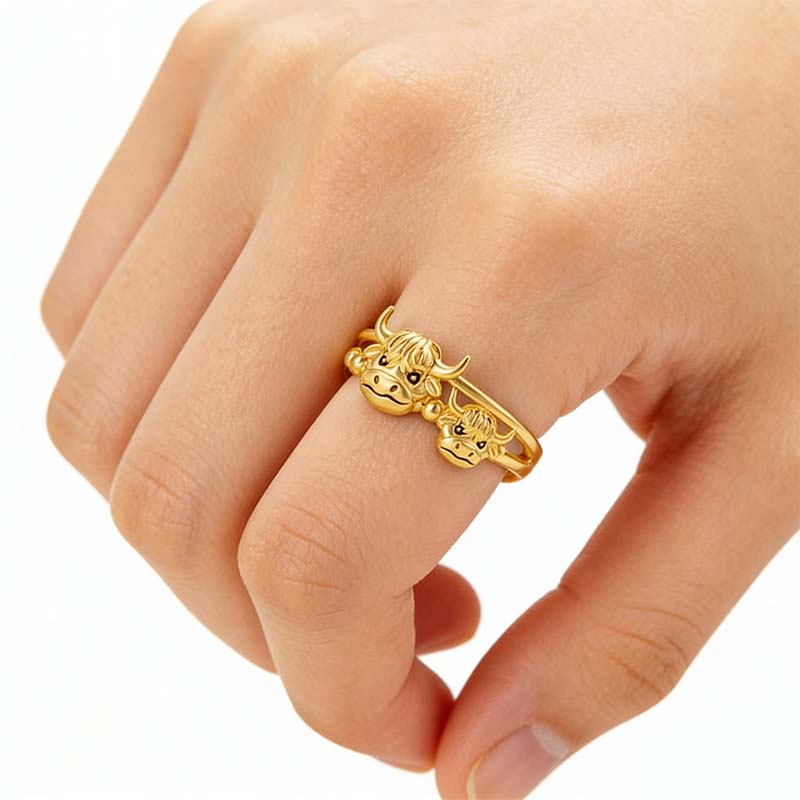 🔥HOT SALE 49% OFF 💕 ✨ Handcrafted Highland Cow 925 Sterling Silver Adjustable Ring