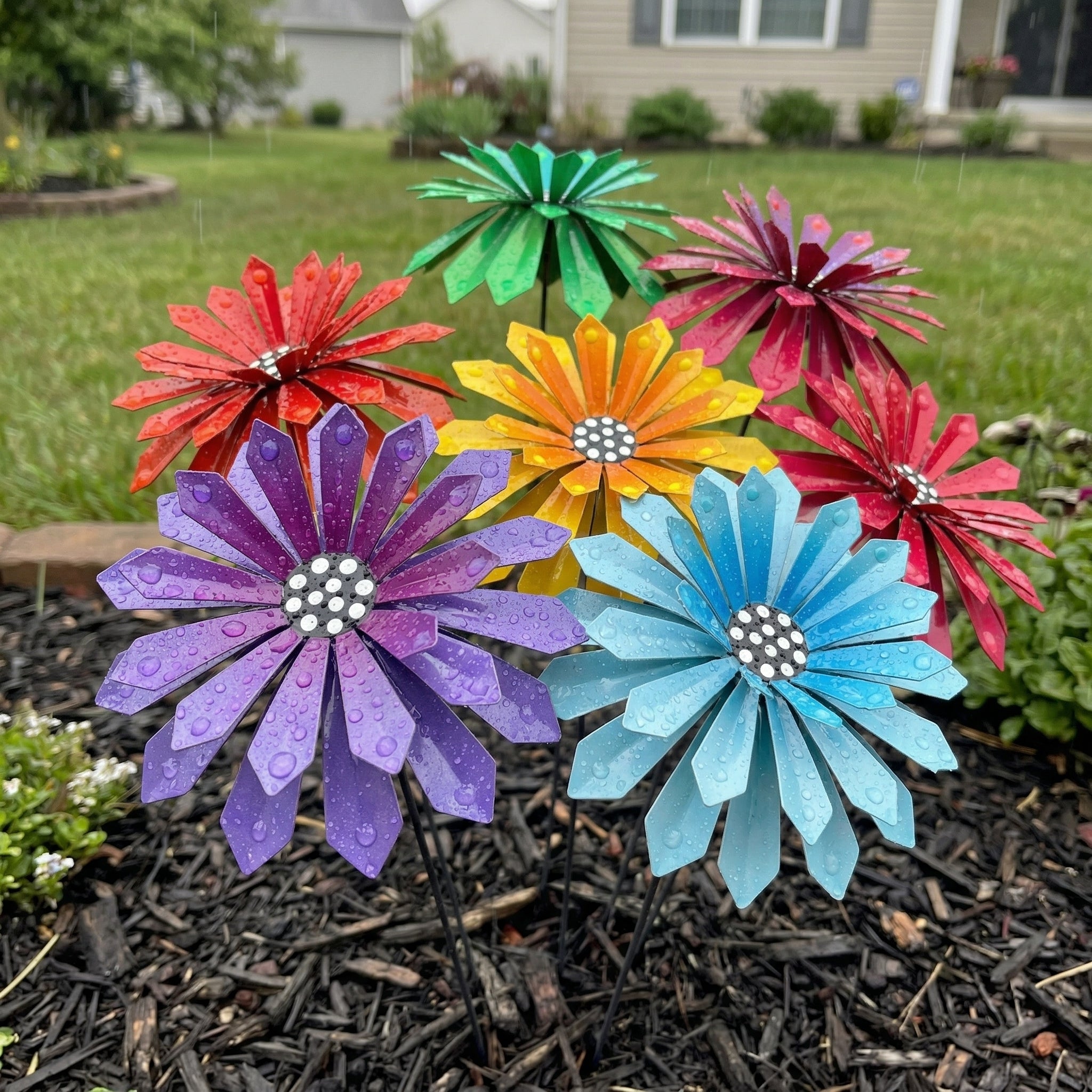Metal Zinnia Flower Garden Stake