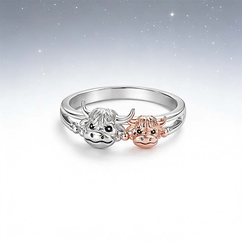 🔥HOT SALE 49% OFF 💕 ✨ Handcrafted Highland Cow 925 Sterling Silver Adjustable Ring