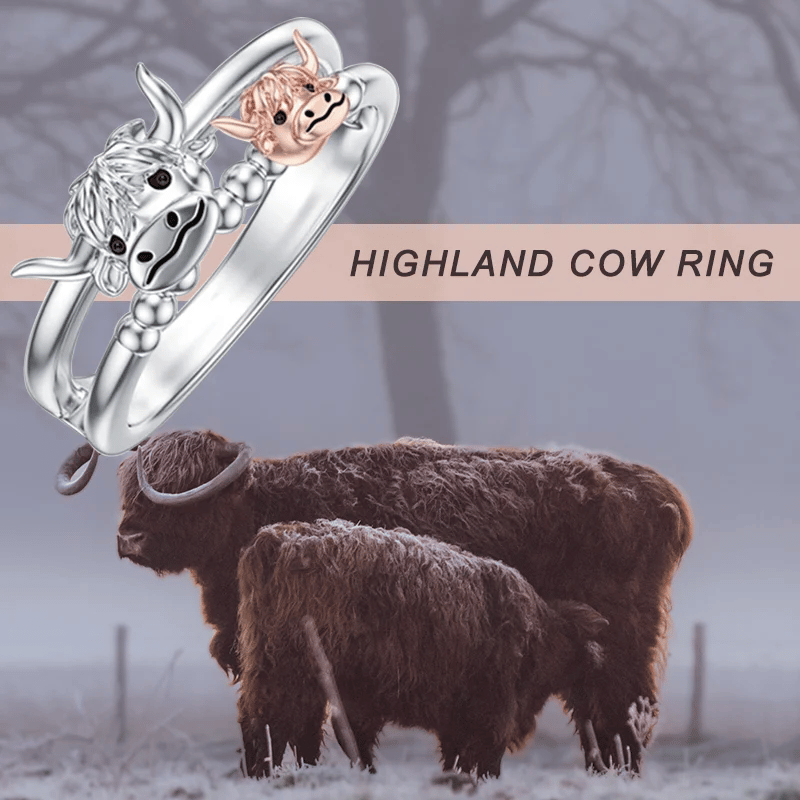 🔥HOT SALE 49% OFF 💕 ✨ Handcrafted Highland Cow 925 Sterling Silver Adjustable Ring