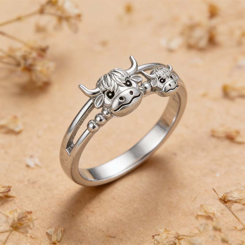 🔥HOT SALE 49% OFF 💕 ✨ Handcrafted Highland Cow 925 Sterling Silver Adjustable Ring
