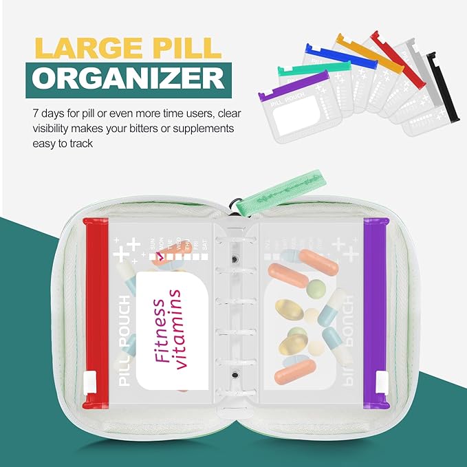 💊 A7 Waterproof Pill Organizer – 7 Large Zippered Pouches for A7 Binder
