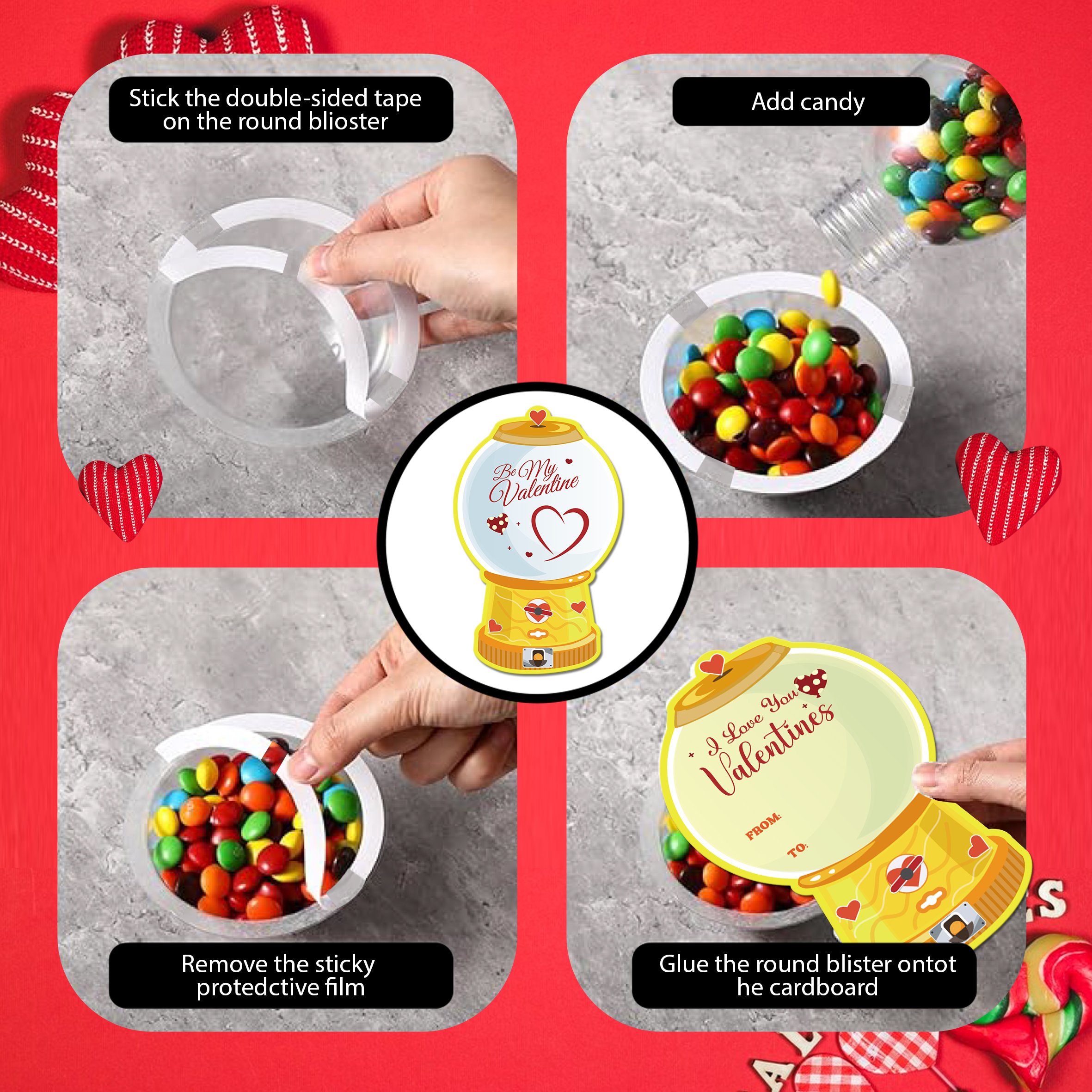 Candy Cards Gift Set | 36/18 Pcs with Plastic Domes, DIY Treat Holders for Classroom Exchange, Kids & Couples 💝🎁🍬