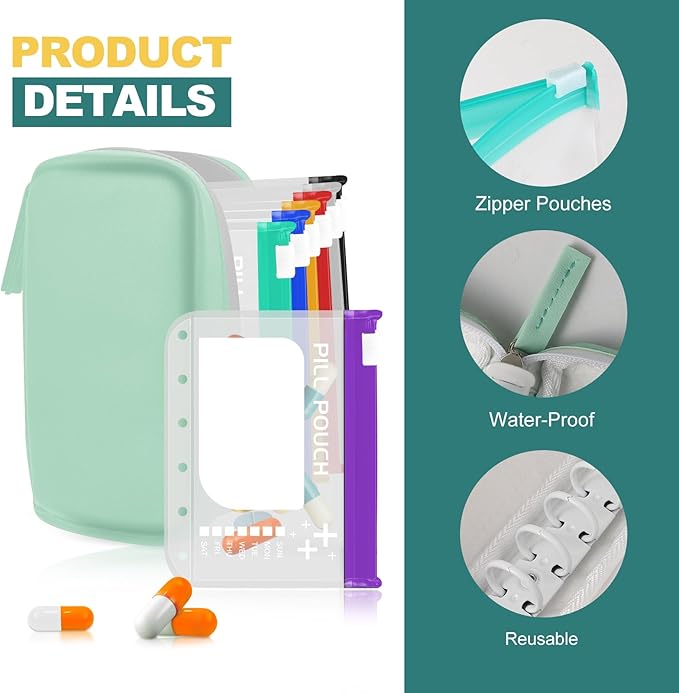 💊 A7 Waterproof Pill Organizer – 7 Large Zippered Pouches for A7 Binder