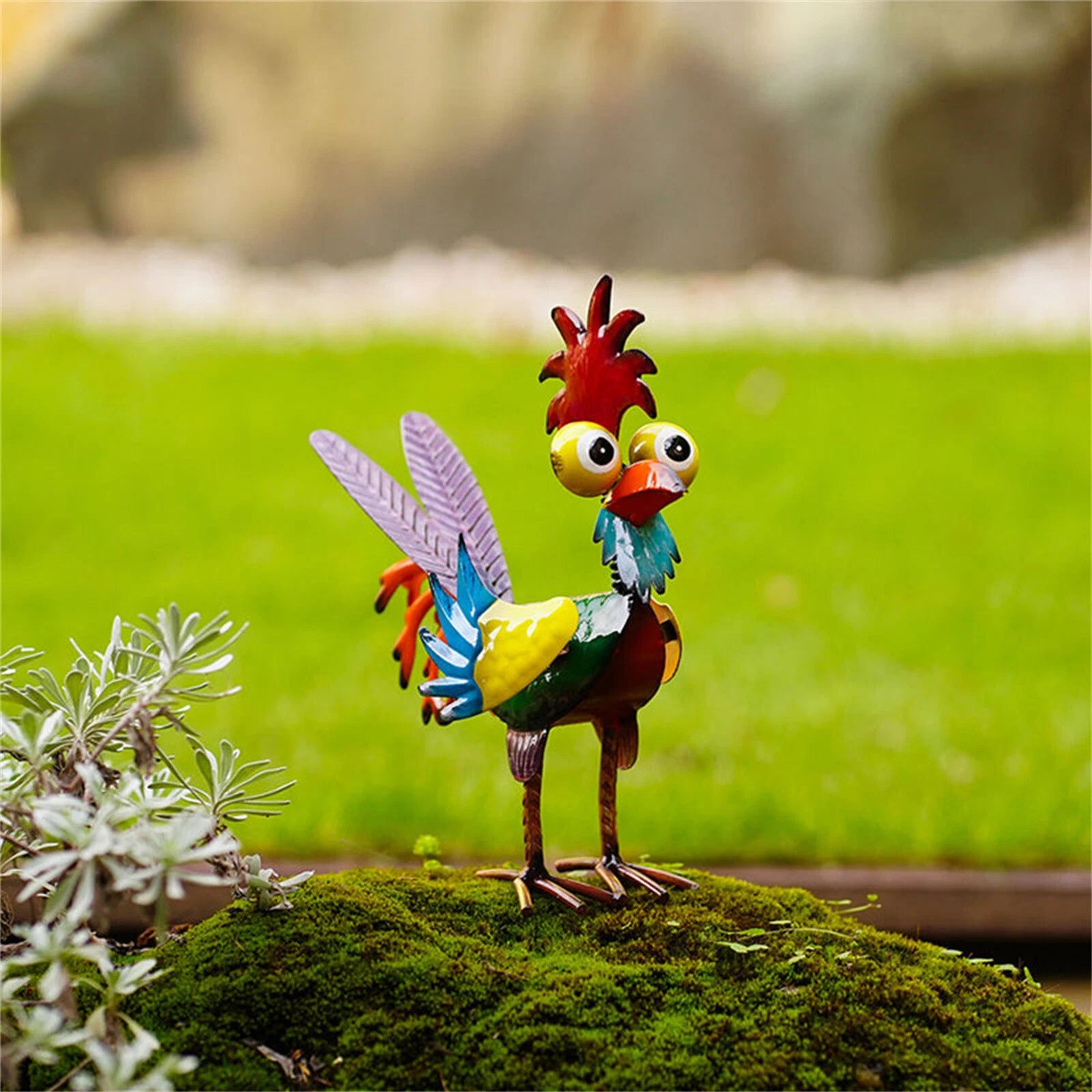 Colorful Metal Rooster Garden Statue 🐓 | Artistic Farmhouse Decor & Rust-Proof Patio Sculpture ✨