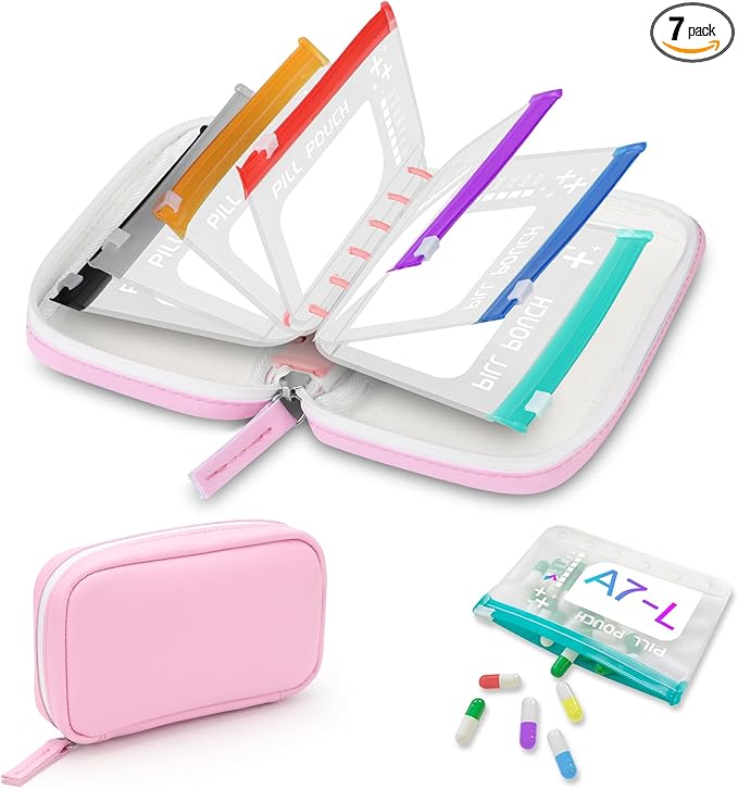 💊 A7 Waterproof Pill Organizer – 7 Large Zippered Pouches for A7 Binder