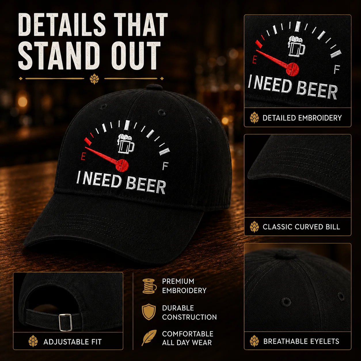 🍺 I NEED BEER Embroidered Baseball Cap – Unisex Memorial Hat🧢 100% Cotton