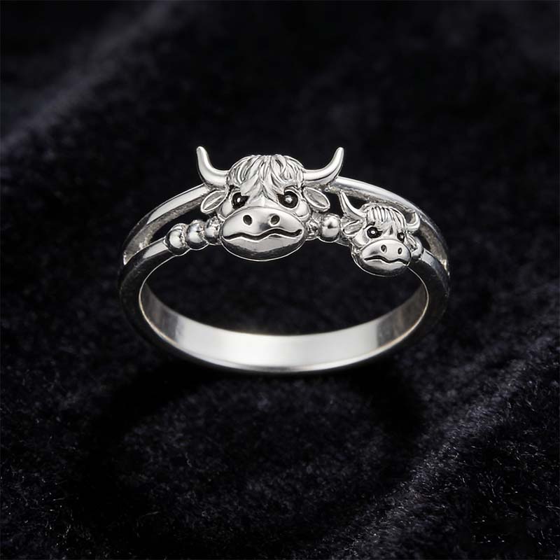 🔥HOT SALE 49% OFF 💕 ✨ Handcrafted Highland Cow 925 Sterling Silver Adjustable Ring