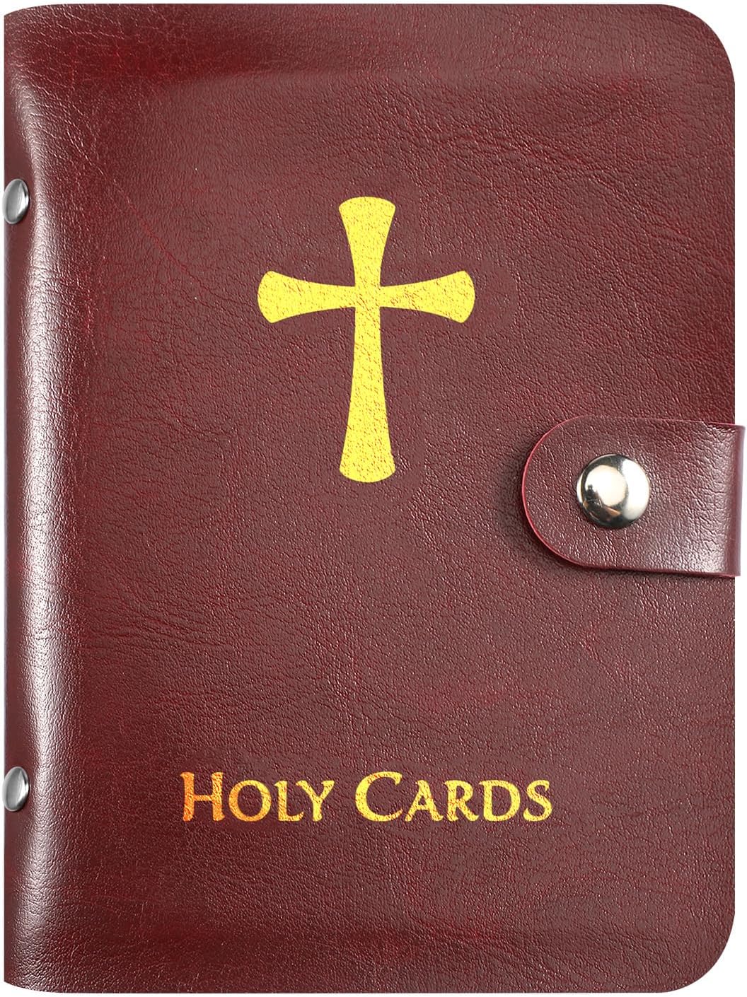 ✝🙏Catholic Faux Leather Holy Card Holder – Pocket Prayer Card Organizer with Snap Closure