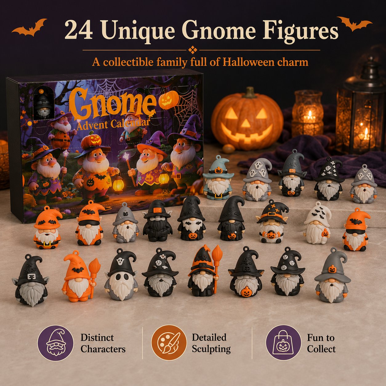 🎃 24 Days of Halloween Gnome Surprise Figures Advent Calendar Box