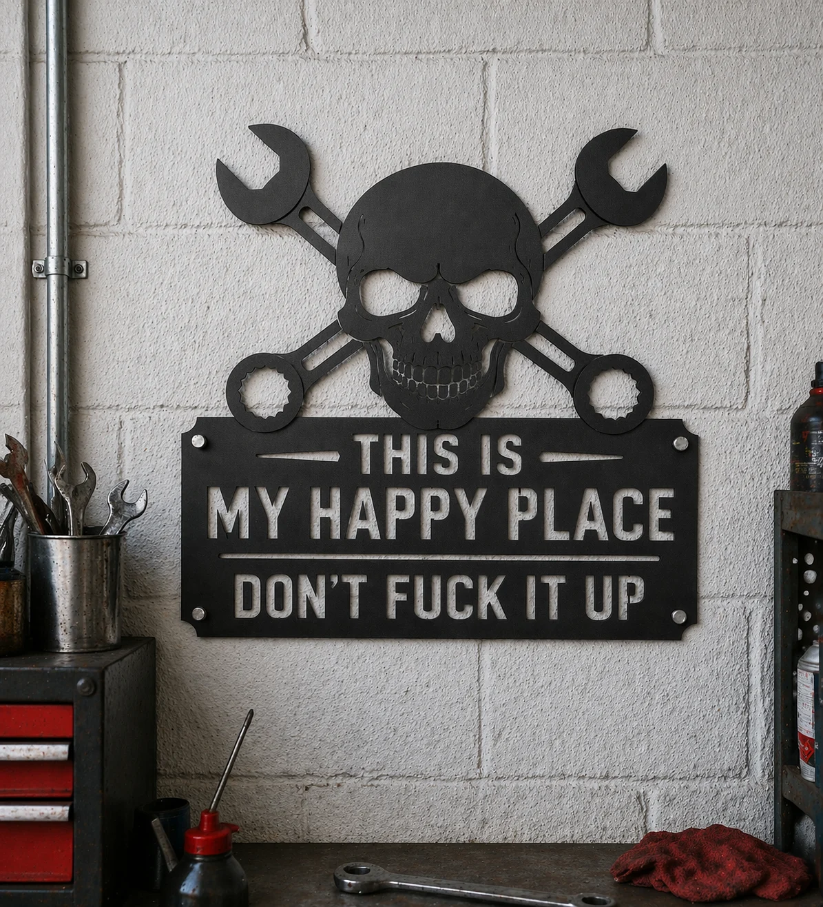 💀🔧"This Is My Happy Place"Metal Wall Art Sign