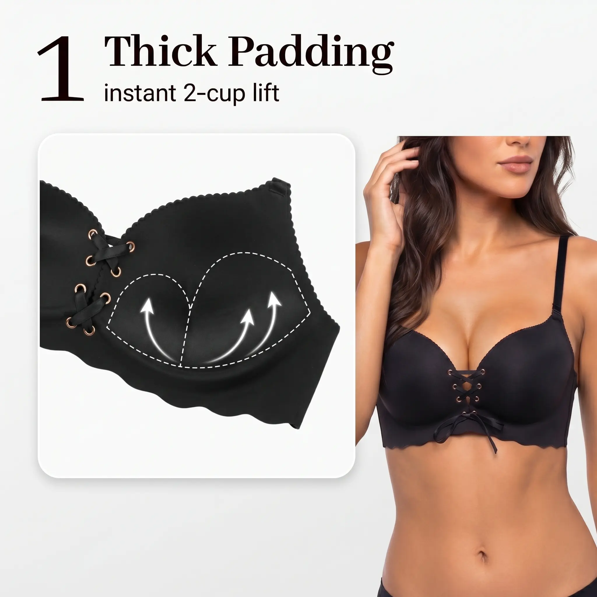 Women's Drawstring Push Up Bra | Instant Cleavage & Anti-Sagging | Add 2 Cups Padded Wireless Strapless Bras Comfort Bra for A B C Cups Womenswear Minimalist Pink