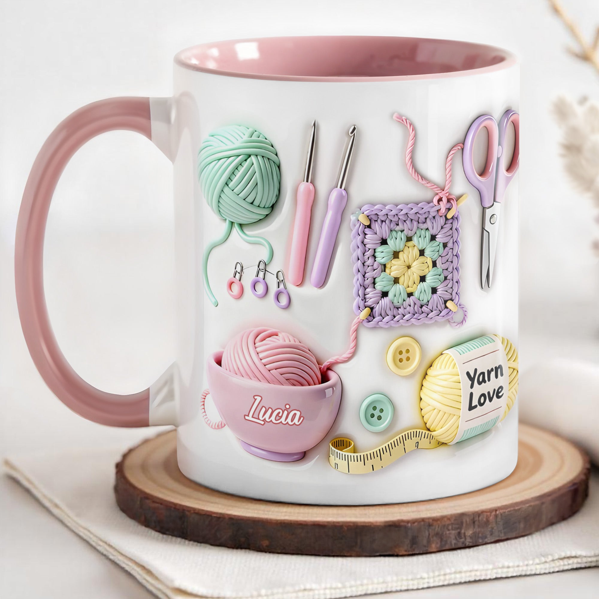 Celebrate Your Yarn Love With Yarn Balls And Crochet Hooks - Personalized Custom Accent Mug
