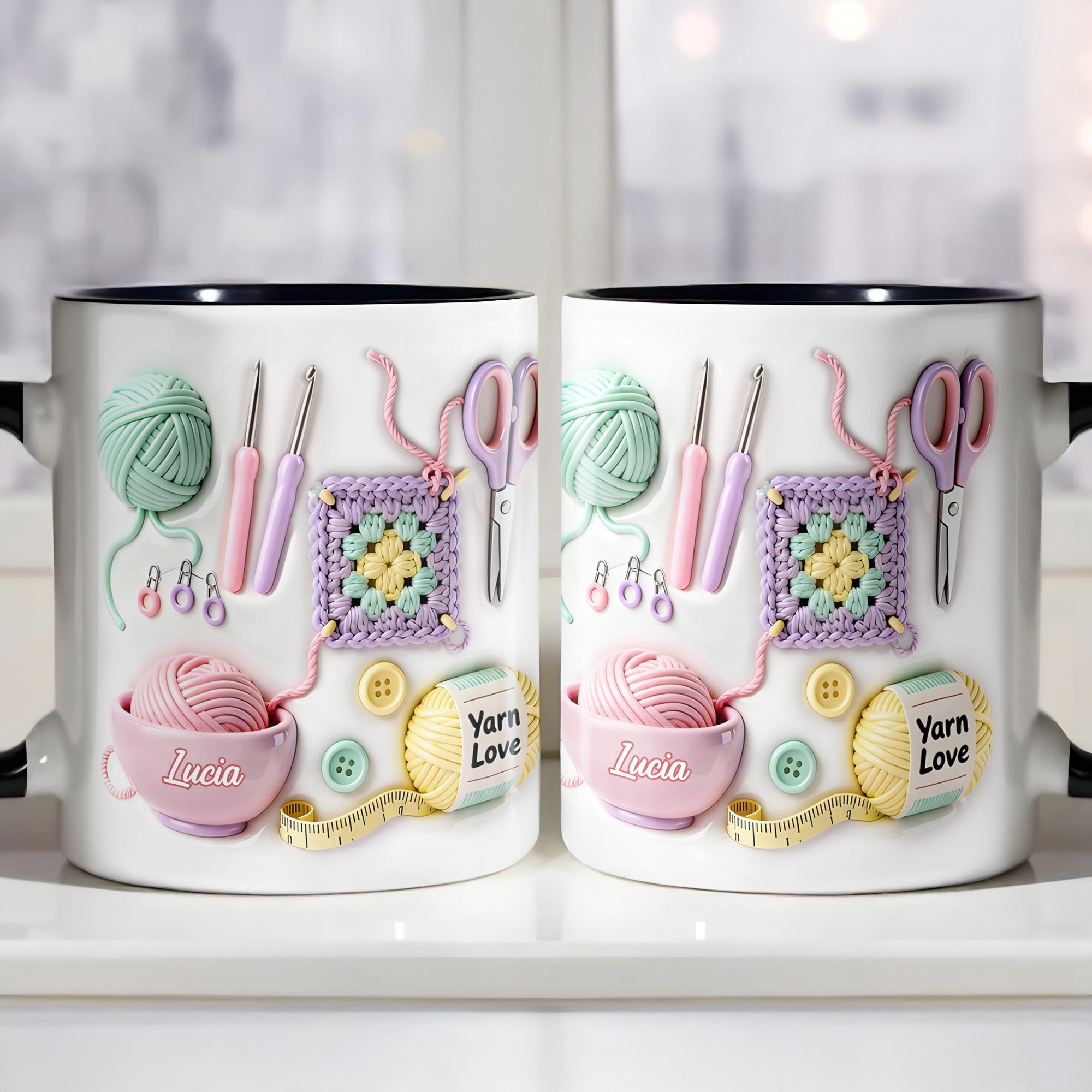 Celebrate Your Yarn Love With Yarn Balls And Crochet Hooks - Personalized Custom Accent Mug