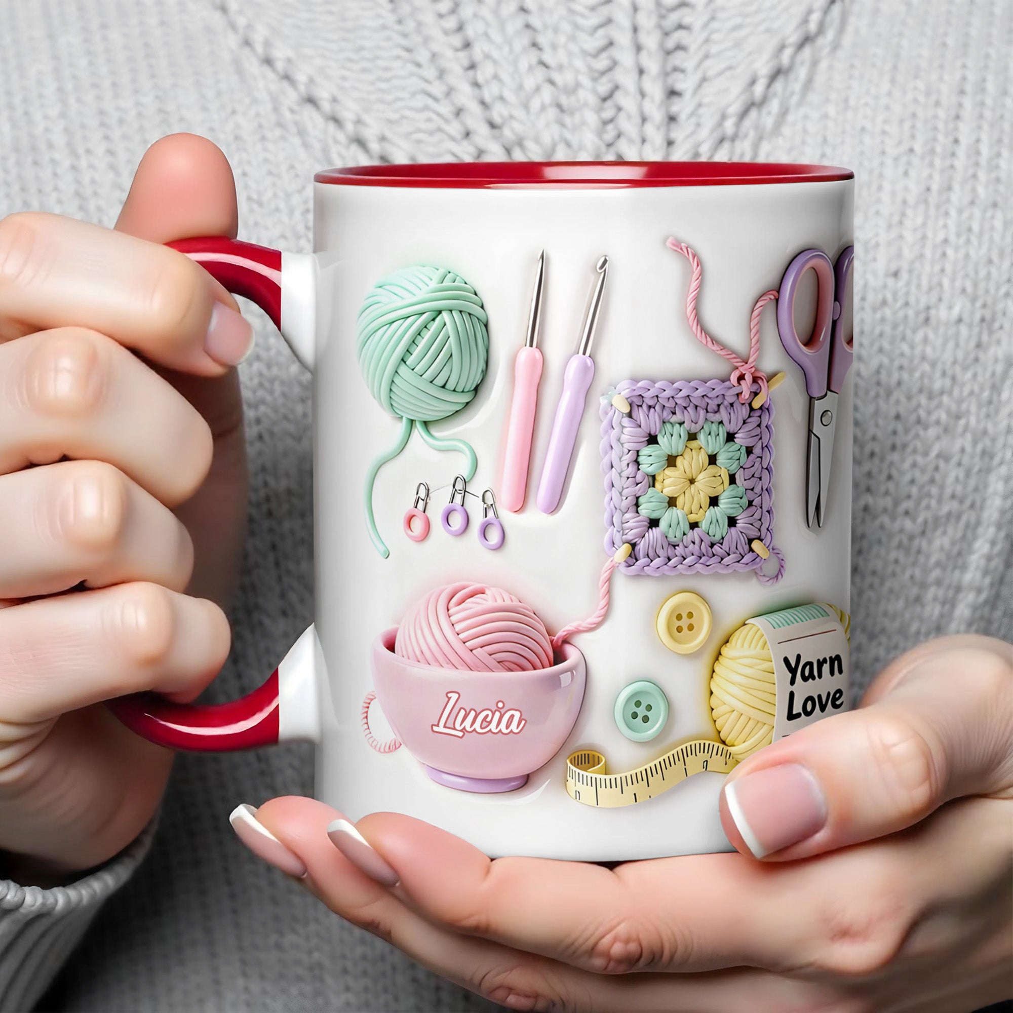 Celebrate Your Yarn Love With Yarn Balls And Crochet Hooks - Personalized Custom Accent Mug