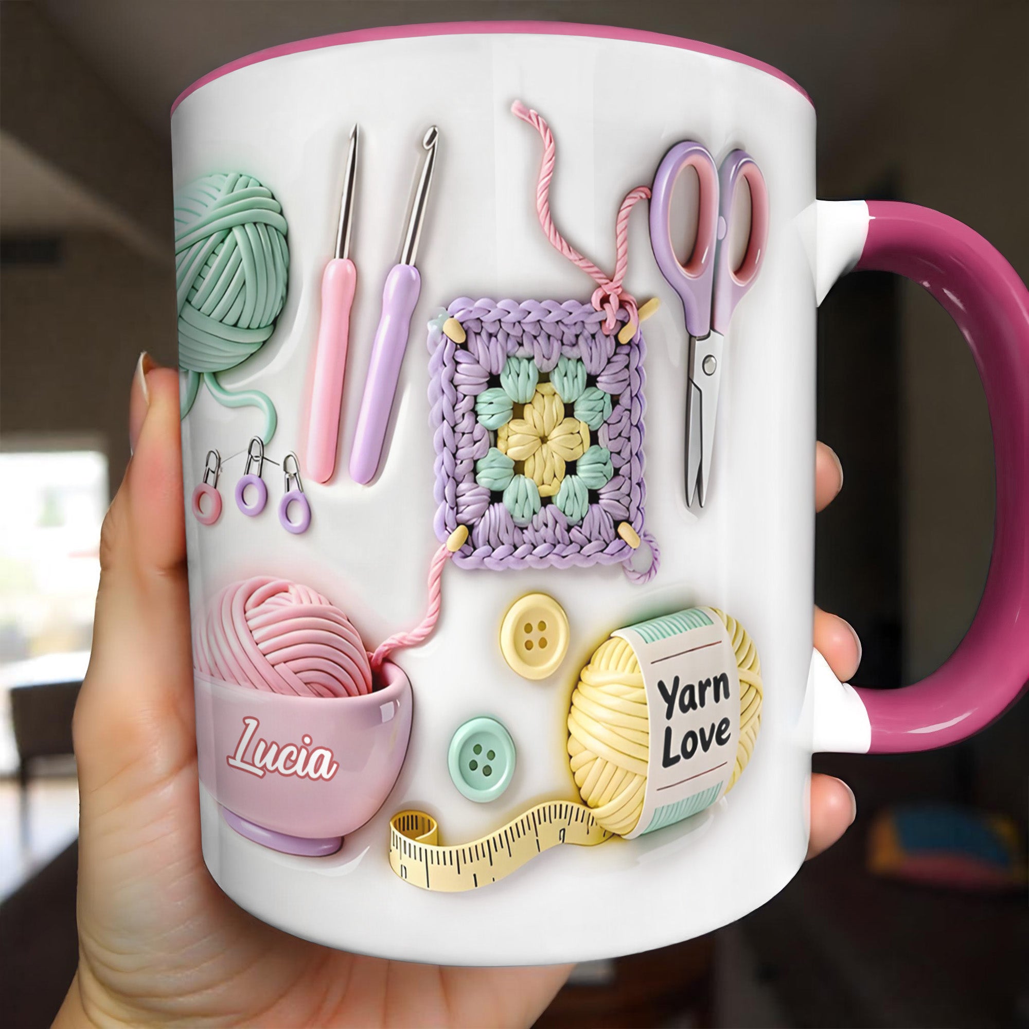 Celebrate Your Yarn Love With Yarn Balls And Crochet Hooks - Personalized Custom Accent Mug