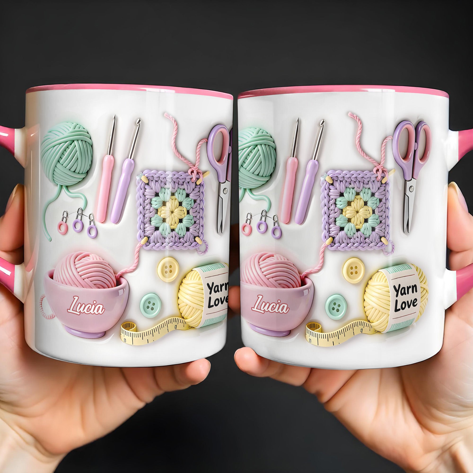 Celebrate Your Yarn Love With Yarn Balls And Crochet Hooks - Personalized Custom Accent Mug