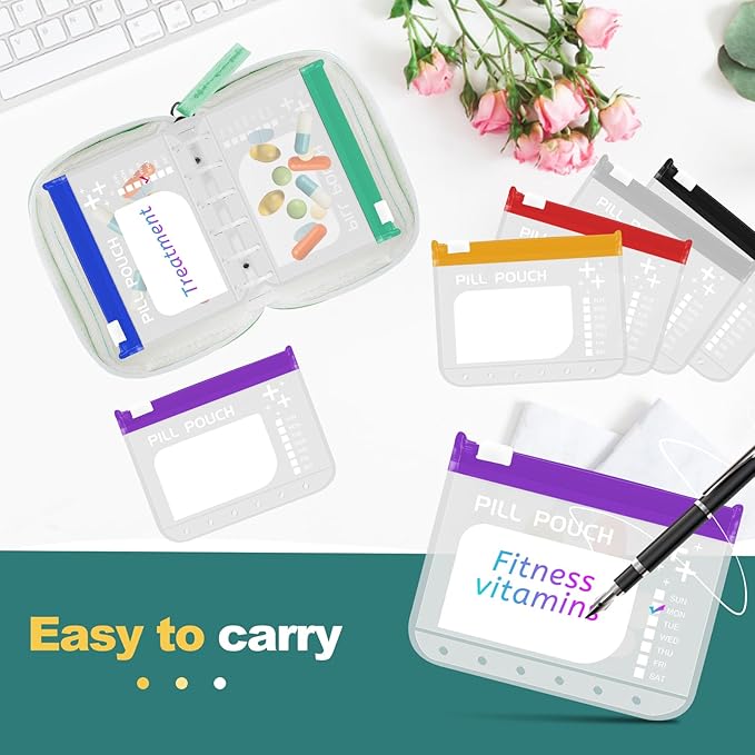 💊 A7 Waterproof Pill Organizer – 7 Large Zippered Pouches for A7 Binder