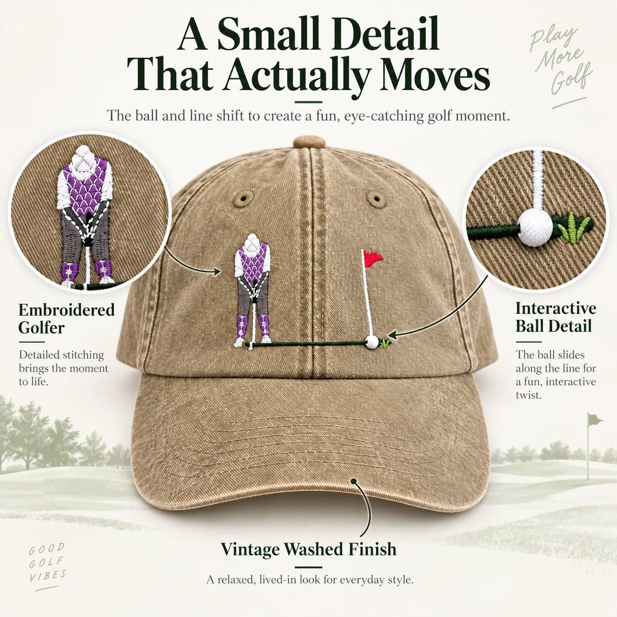 ⛳ Putt It In! Interactive Golf Cap – Vintage Washed Moving Ball Hat
