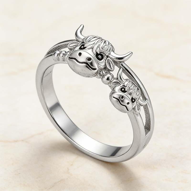 🔥HOT SALE 49% OFF 💕 ✨ Handcrafted Highland Cow 925 Sterling Silver Adjustable Ring