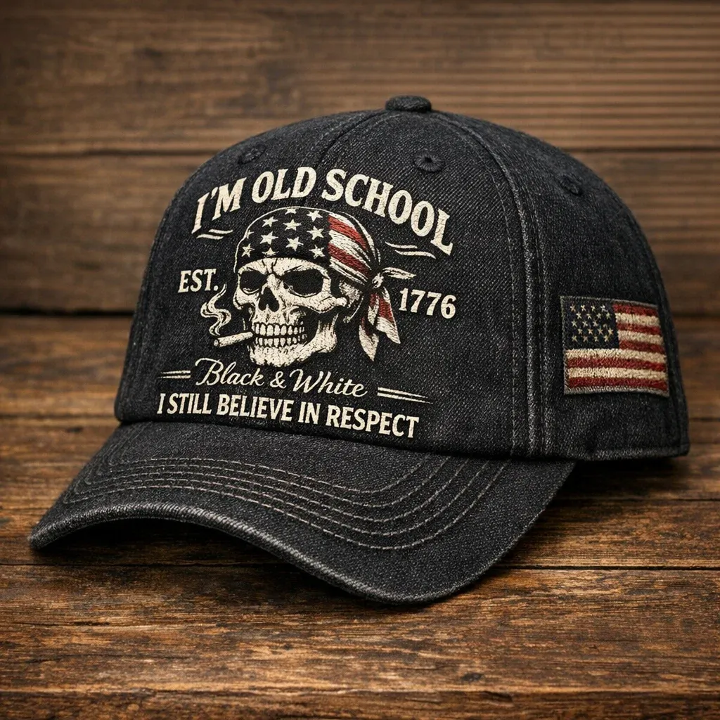 🧢 “I’M OLD SCHOOL” Patriotic Skull Cap