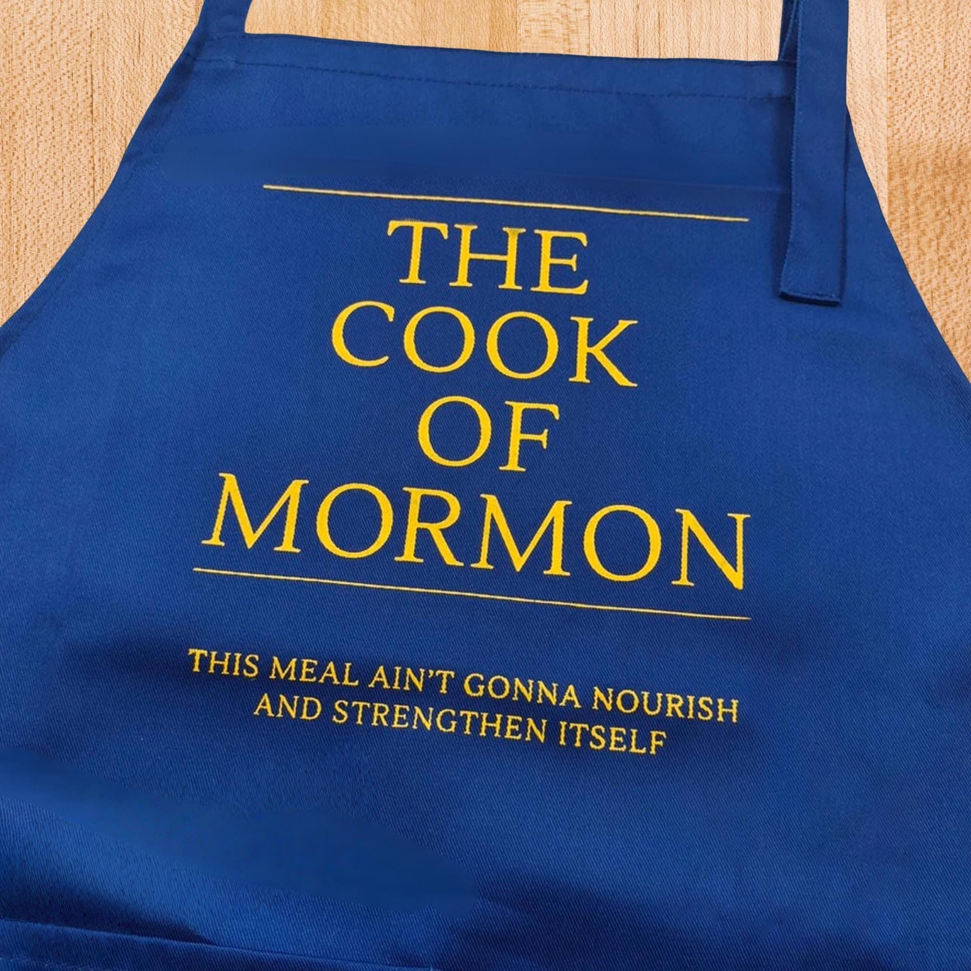 Funny LDS Cook of Mormon Apron in Book of Mormon Style