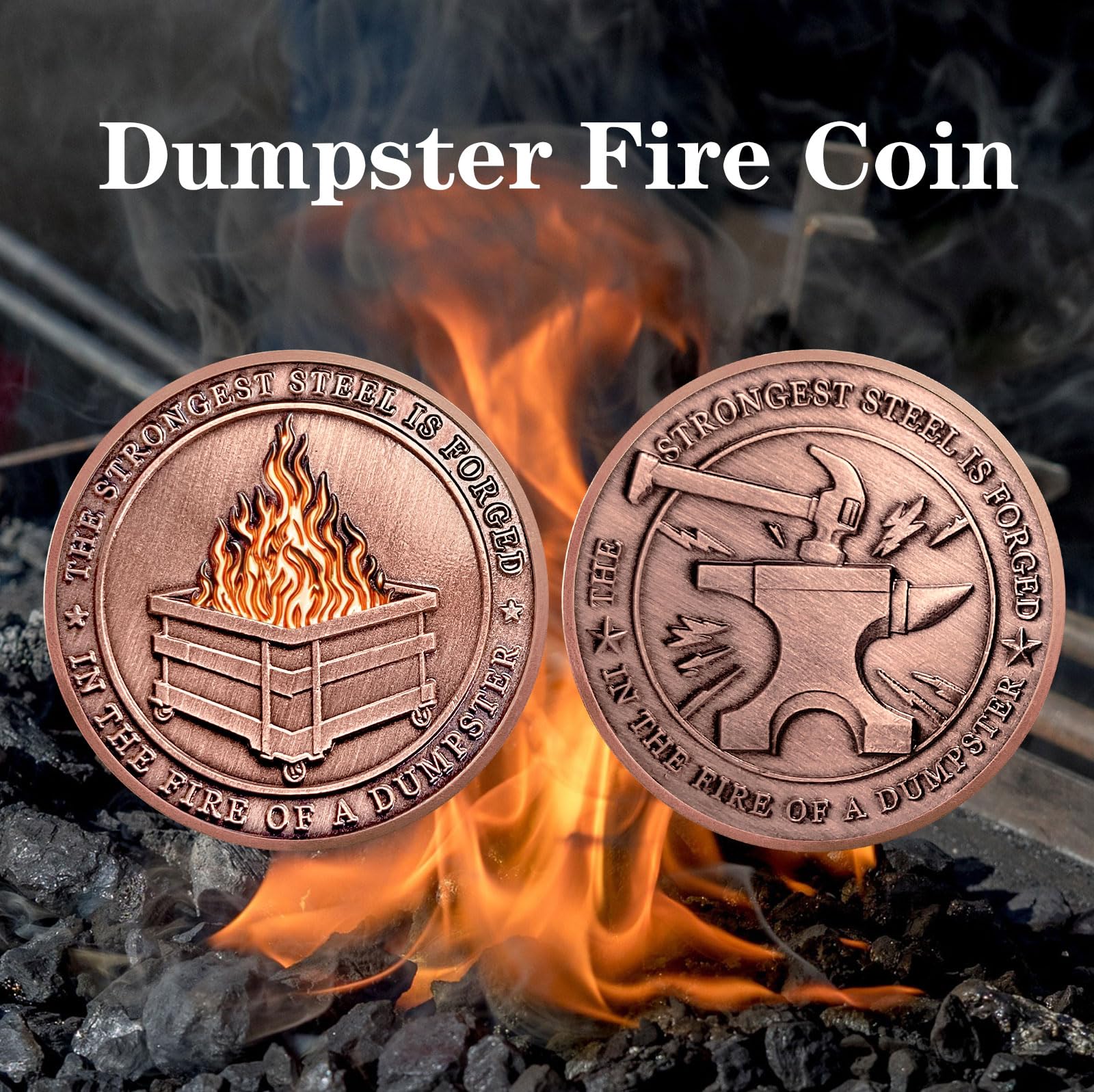 Antique Copper Dumpster Fire Challenge Coins