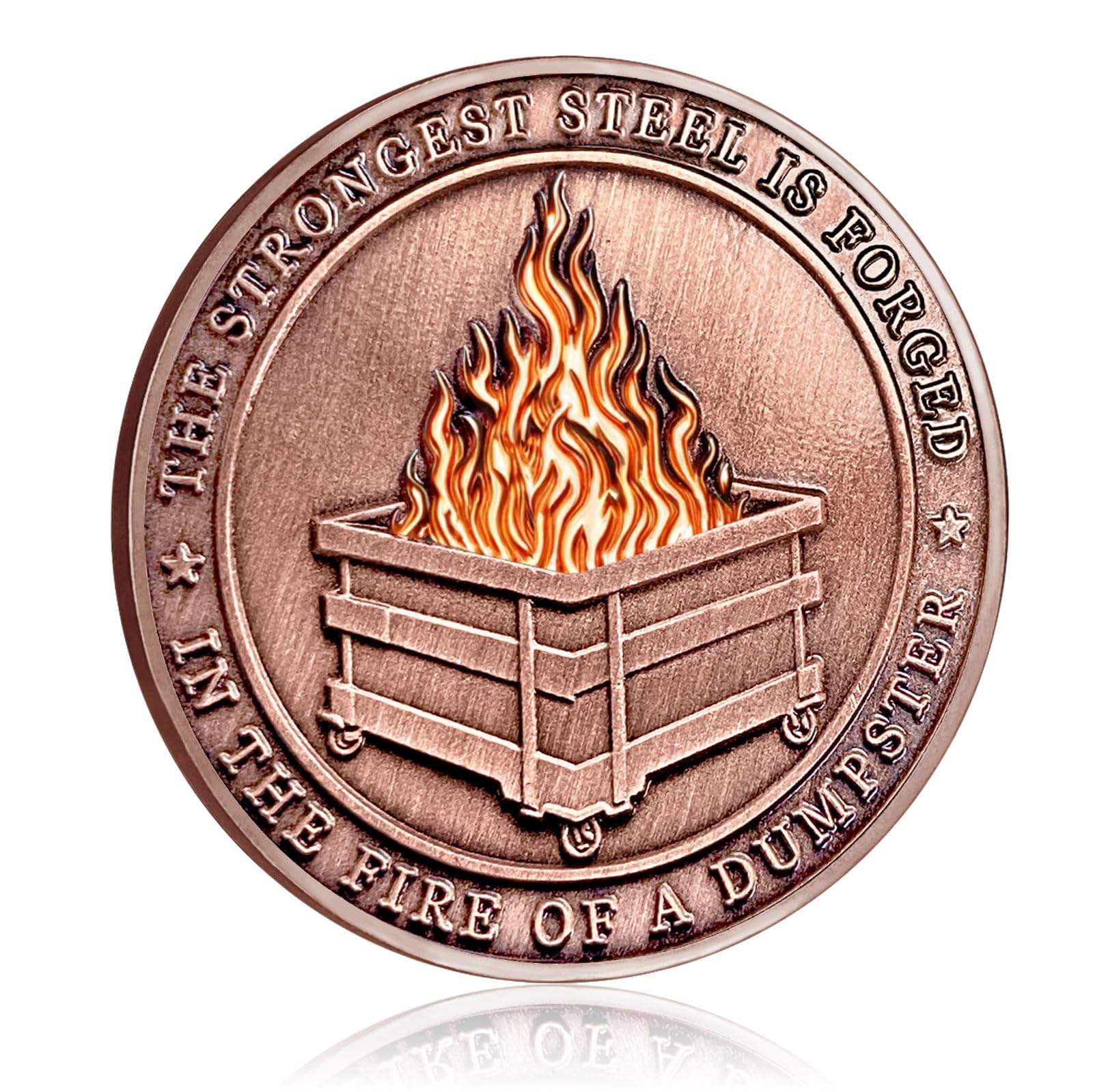 Antique Copper Dumpster Fire Challenge Coins