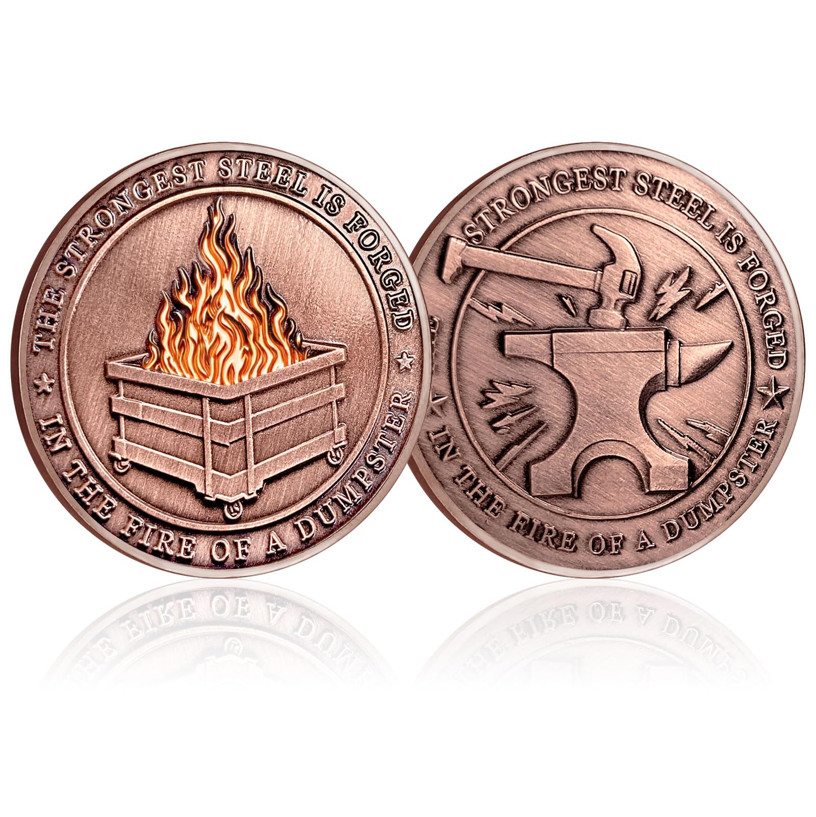 Antique Copper Dumpster Fire Challenge Coins