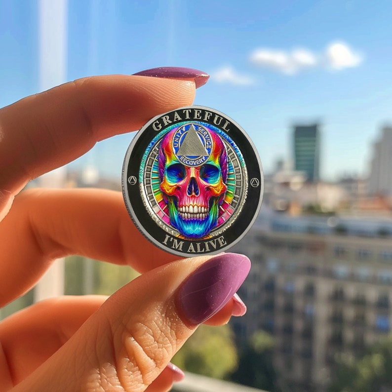 Rainbow Skull Sobriety Coin