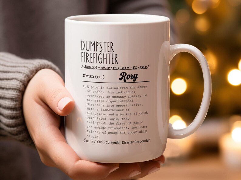 Funny Dumpster Firefighter Mug with Funny Definition