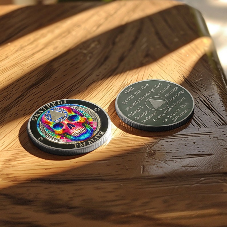 Rainbow Skull Sobriety Coin