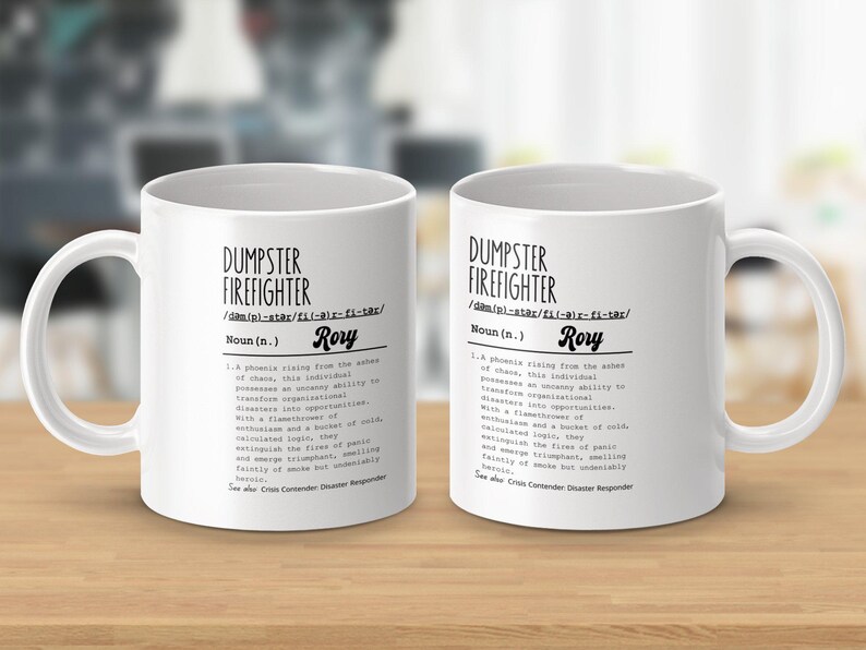 Funny Dumpster Firefighter Mug with Funny Definition