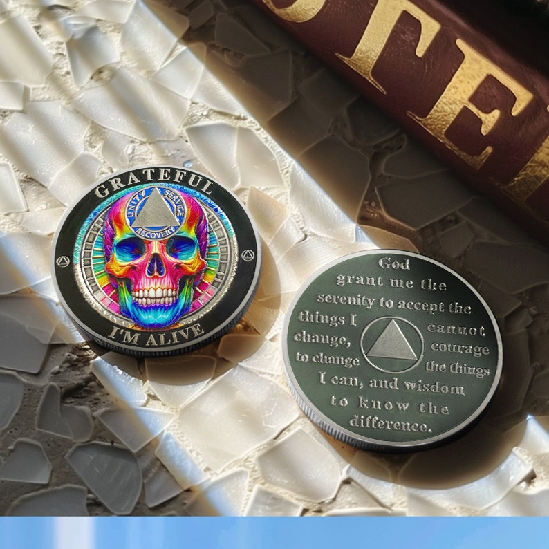 Rainbow Skull Sobriety Coin
