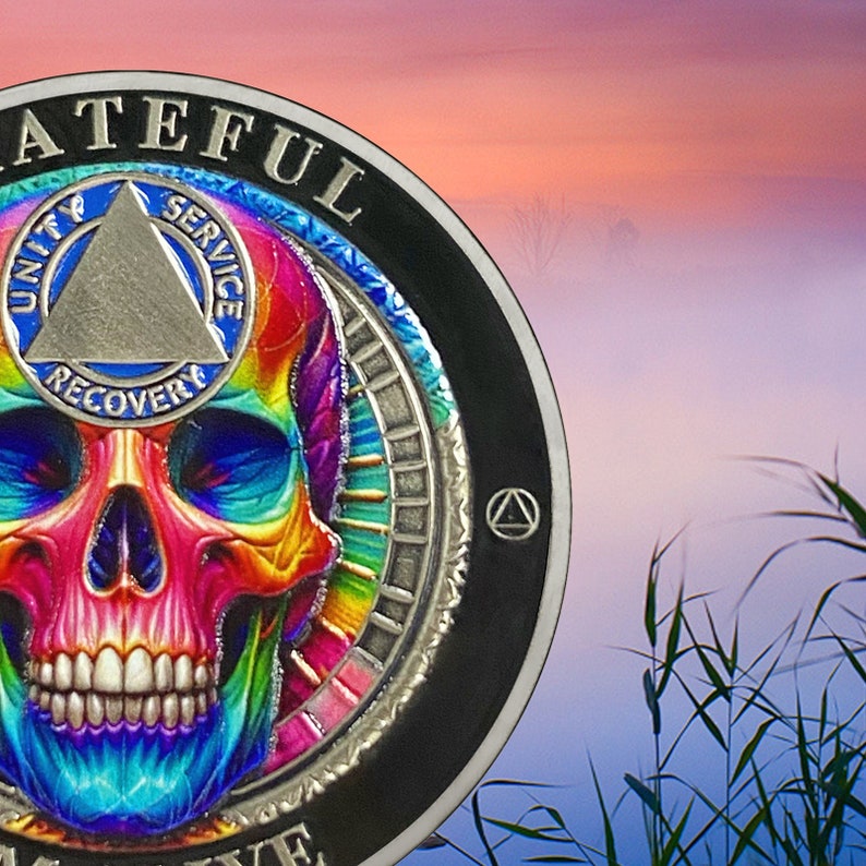 Rainbow Skull Sobriety Coin