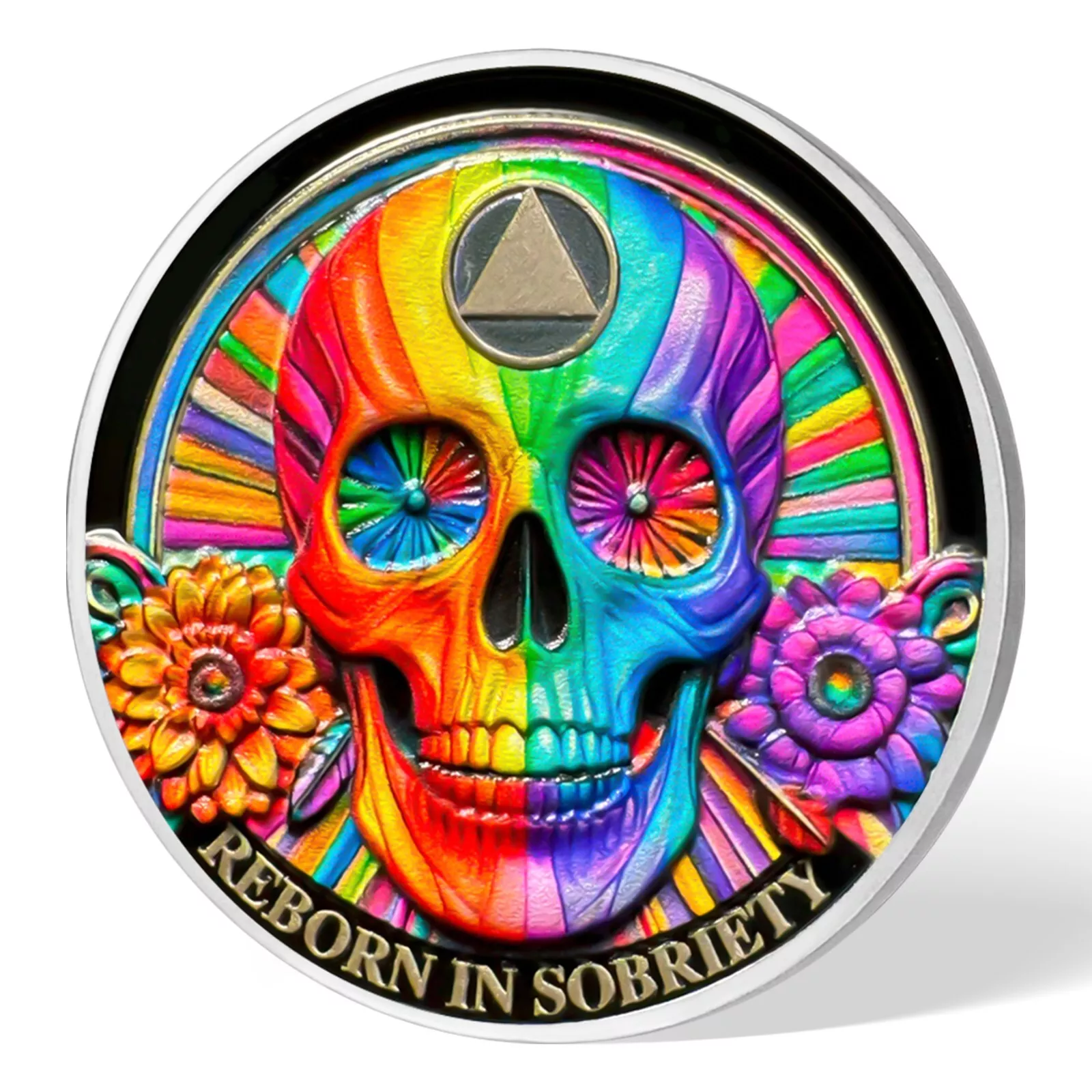 Reborn in Sobriety Skull Coin