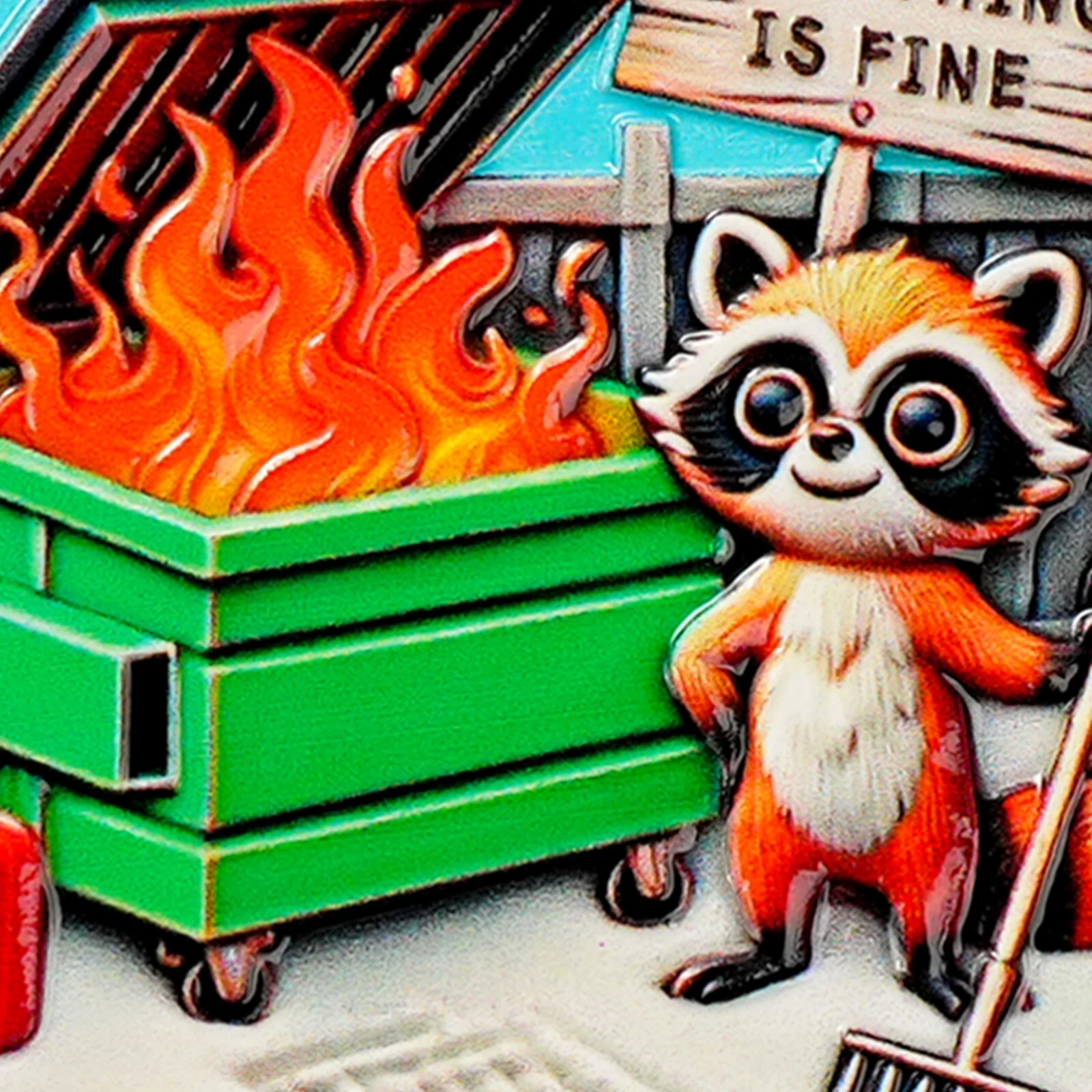 Playful Raccoon Dumpster Fire Coin