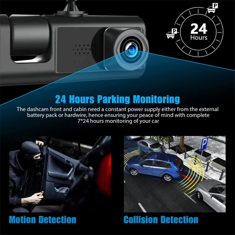 3-Channel 1080P Car Driving Recorder (Three Cameras)