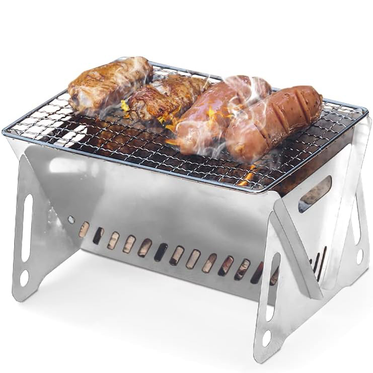 Portable Camping BBQ Grill 3 Hight Adjustable Stainless Steel Folding 