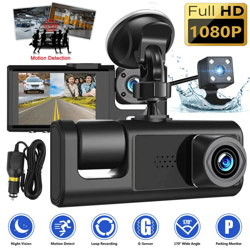 3-Channel 1080P Car Driving Recorder (Three Cameras)