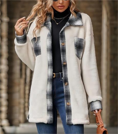 Plaid patchwork polar fleece jacket