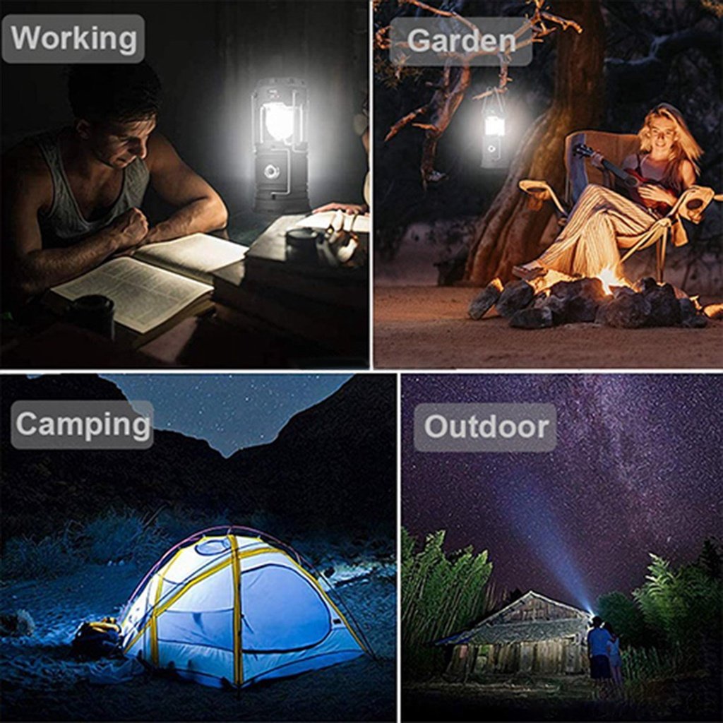 ⚝Portable Outdoor LED Camping Lantern With Fan Solar Charge Rechargeable Light | Shopee Brasil