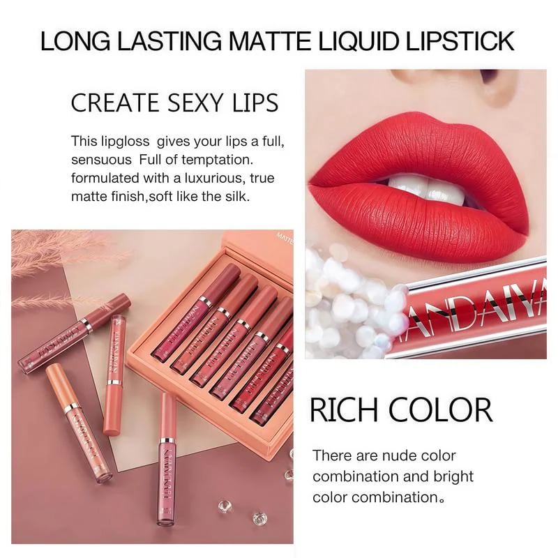 Long-Lasting Matte Lip Glaze Set – 6 Colors in One Box