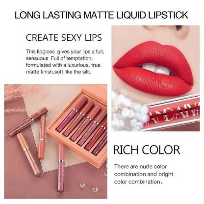 Long-Lasting Matte Lip Glaze Set – 6 Colors in One Box