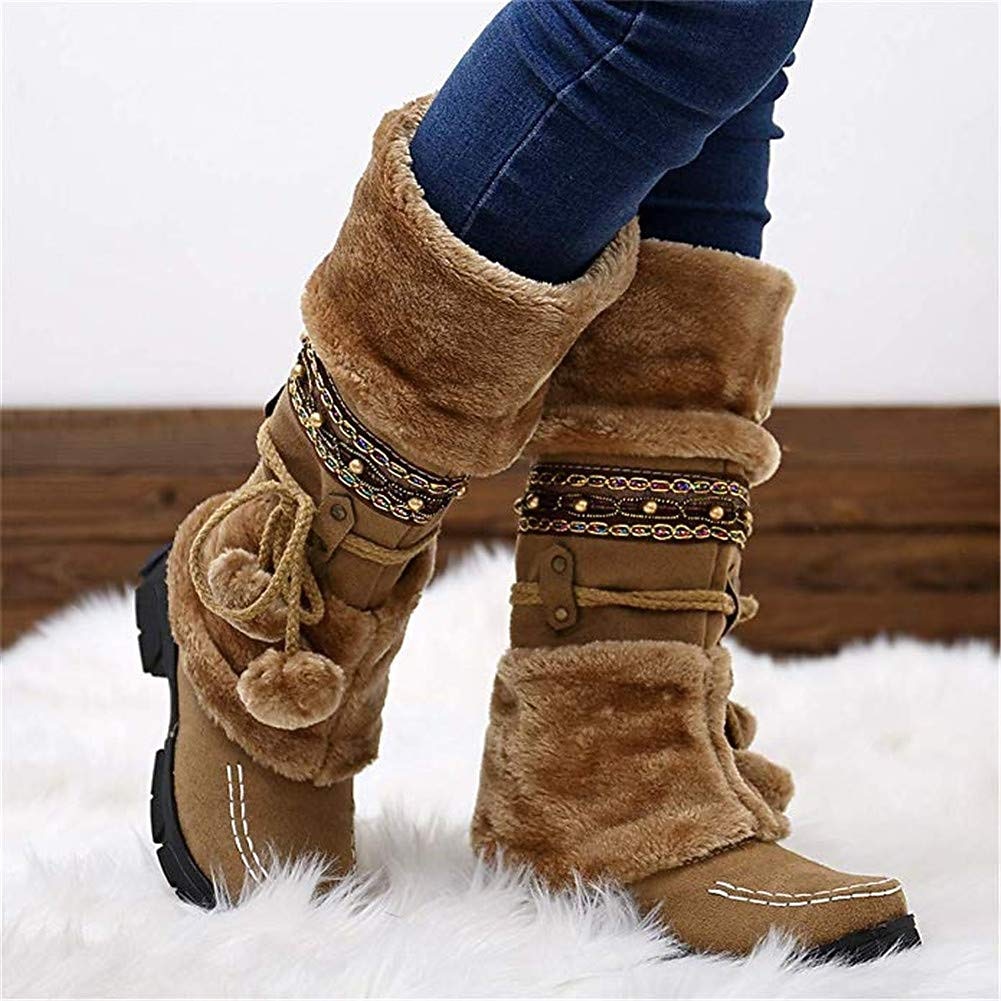 Bohemian Style Winter Faux Fur Boots with Decorative Pom-Poms