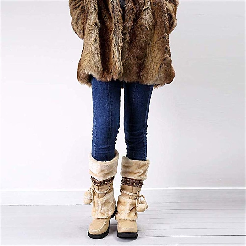 Bohemian Style Winter Faux Fur Boots with Decorative Pom-Poms